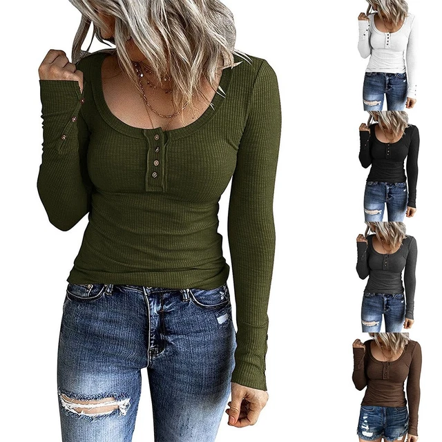Nuovo Top T Shirt Poliestere Pullover Scoop Tinta Unita Colore Molla Vacanza