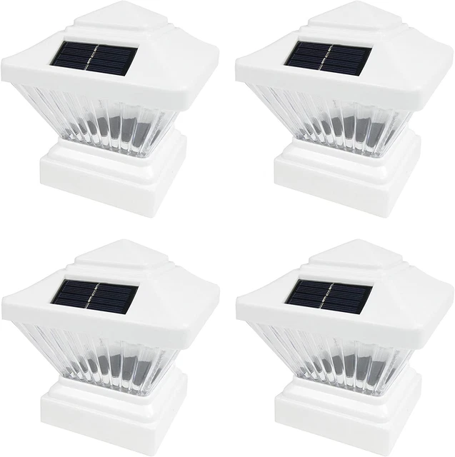 4 Pack White Outdoor Garden 4 x 4 Solar LED Post Deck Cap Square Fence Light