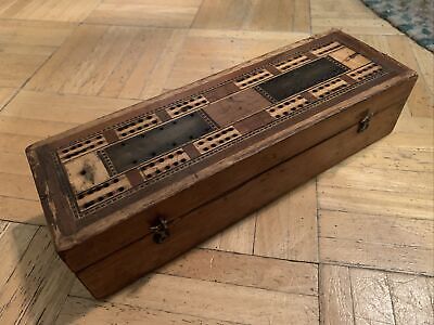 Early 19th Century Folding Cribbage Board W Decorative Wooden Inlay Well Made