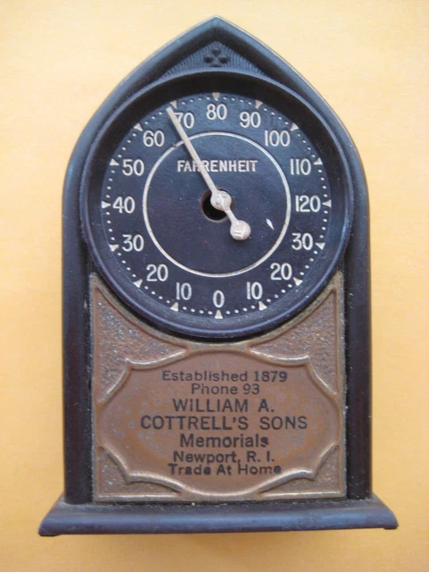 Antique Tombstone Memorial Advertising Thermometer Newport, RI Wm. A. Cottrell