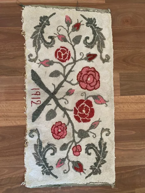 Antique American Folk Art Hooked Rug