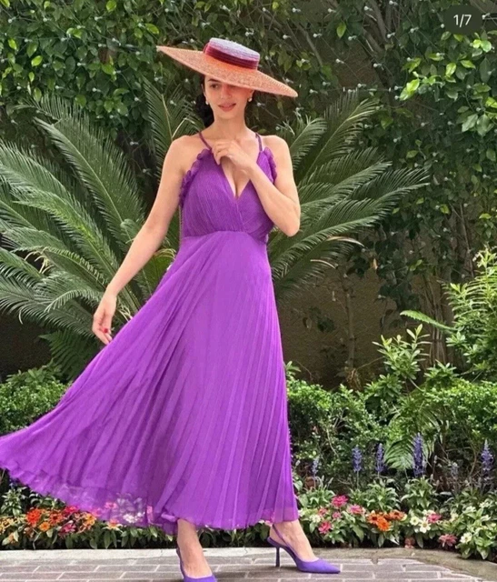 strapless open back dress Elegant Purple Green Beaded Sequin Evening Dress with Cape SS511 – DreamyVow main image 0