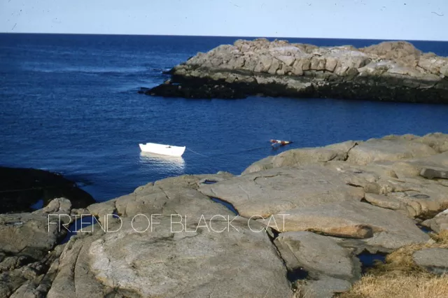 Kodak Slide 1950s Red Border Kodachrome White Boat on Maine Coast