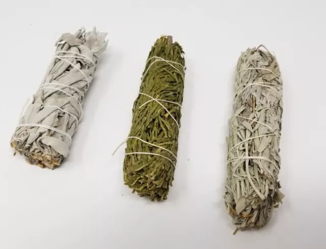 SAGE WHITE CEDAR & BLUE SMUDGE STICKS SAMPLER 3 PACK (House Cleansing)