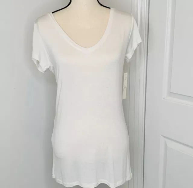 Sweet Romeo NWT White V Neck Short Sleeve Long Tee Size S