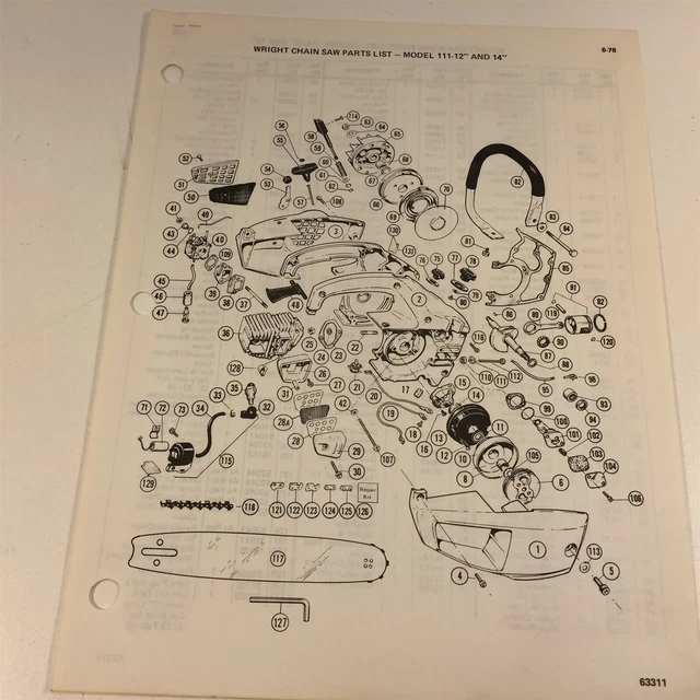1976 Wright Model 111 12" 14" Chain Saw Parts List 63311 1976 Wright Model 111 12" 14" Chain Saw Parts List 63311