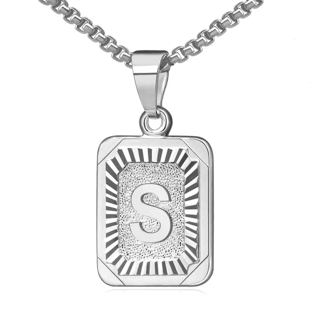 INITIAL PENDANT NECKLACE 26 Capital Letter Stainless Steel Silver Men