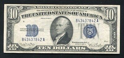 1934-D $10 Ten Dollars Silver Certificate Currency Note Very Fine+