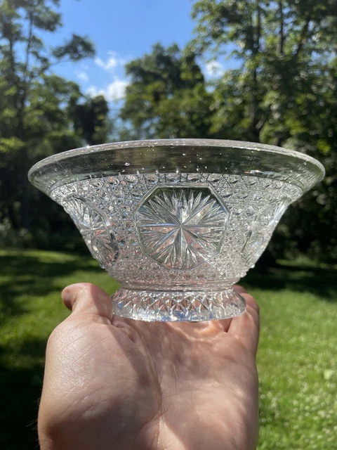 Antique American Brilliant Cut Sunburst / Ray / Star" Bowl Candy Dish Fry Glass