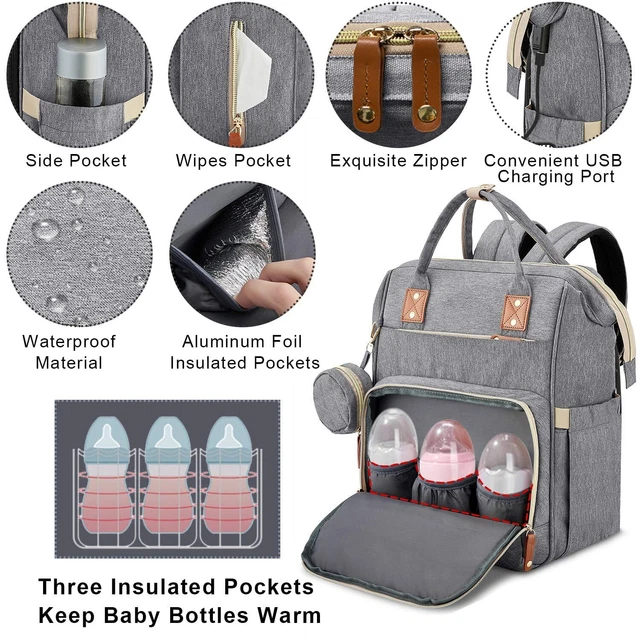Baby Diaper Nappy Changing Backpack Set Mummy Large Multi-Function Travel Bag US 6