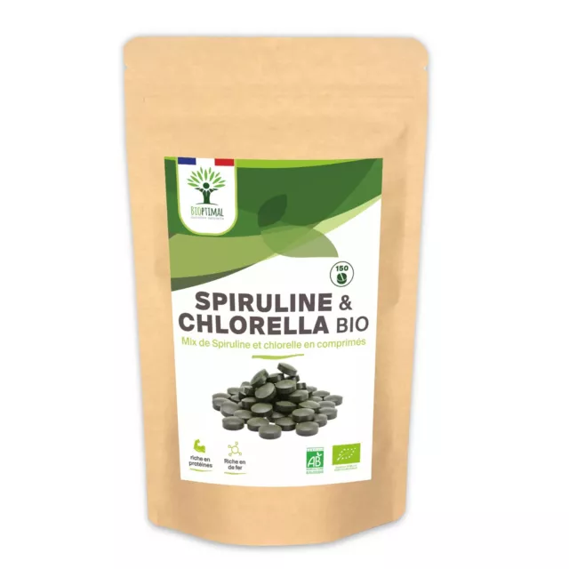 Spiruline & Chlorelle Bio - Conditionné en France - Vegan - 150 comprimés