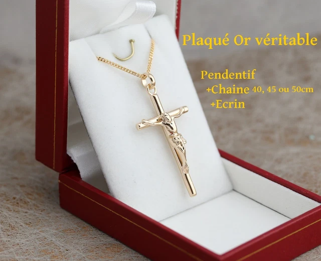 Pendentif Croix Avec Jésus En Plaqué Or - Bijou Mixte - Neuf Avec étiquettes