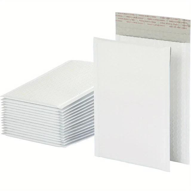 50Pcs White Self-Adhesive Waterproof Bubble Bags,Padded Bubble Self- Seal Shippi