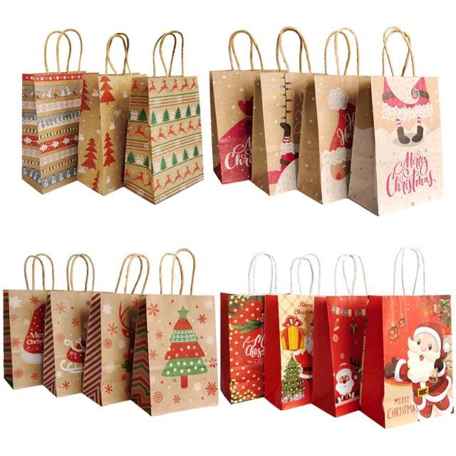 Lot 4 Sacs Cadeau Noel Sachets Fantaisie Papier 8x15x21cm Emballage Reutilisable