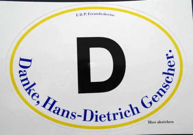 Werbe-Aufkleber FDP Freundeskreis Danke Hans-Dietrich Genscher 80er D-Schild