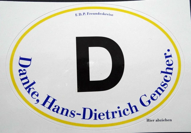 Werbe-Aufkleber FDP Freundeskreis Danke Hans-Dietrich Genscher 80er D-Schild