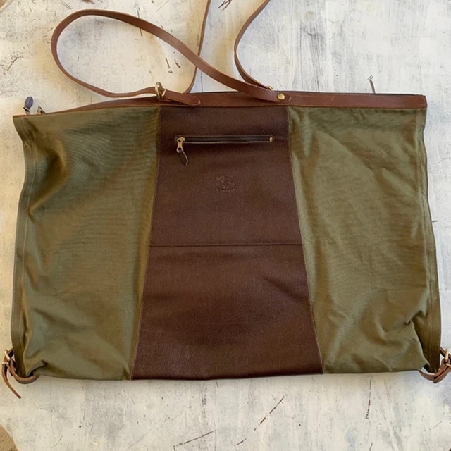 IL Bisonte Green Canvas Brown Leather Convertible Bag Travel Iconic Luxury Italy