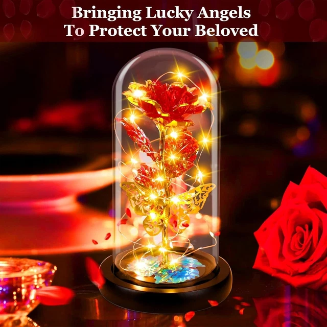 Rosa Stabilizzata In Angelo Di Vetro - Regalo Eterno Per Mamma, Nonna, San Valentino O Natale - Foto 3