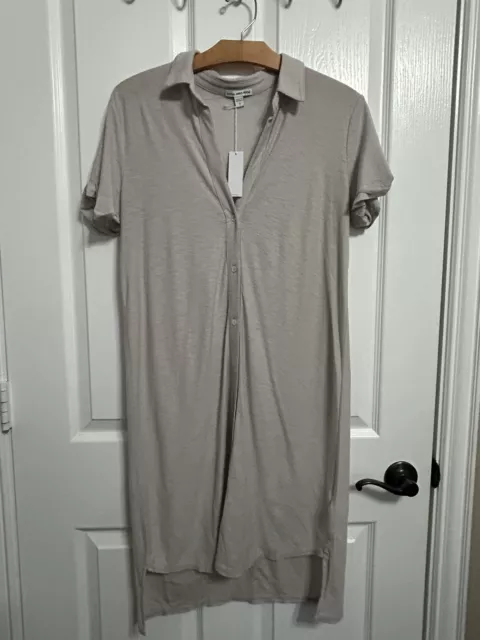NEW James Perse Womens Rolled Cuff Shirt Dress Sz 2  Button Front Alabaster.