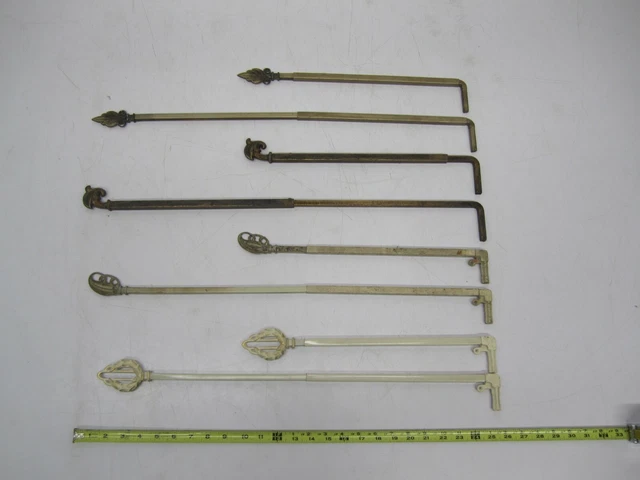 Mixed Lot 8 Vtg Antique Cast Metal Swing Arm Extendable Curtain Rods & 4 Finials 3
