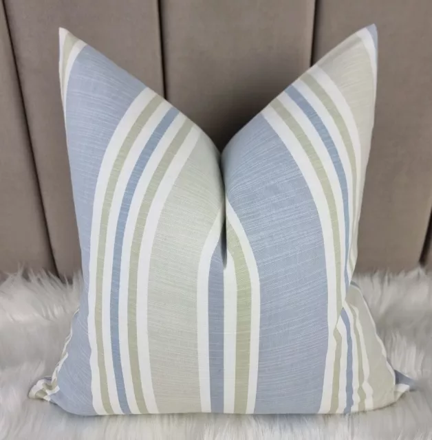 18"x 18" Prestigious Textiles Stripe Cushion Cover Nautical Blue White Pistachio