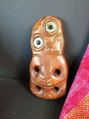 Old New Zealand Carved Wooden Maori Tiki with Paua Shell Eyes …beautiful collect