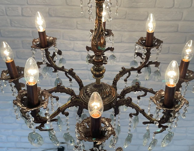 BELLA LAMPADA DA soffitto lampadario vintage antica 8 bracci in ottone