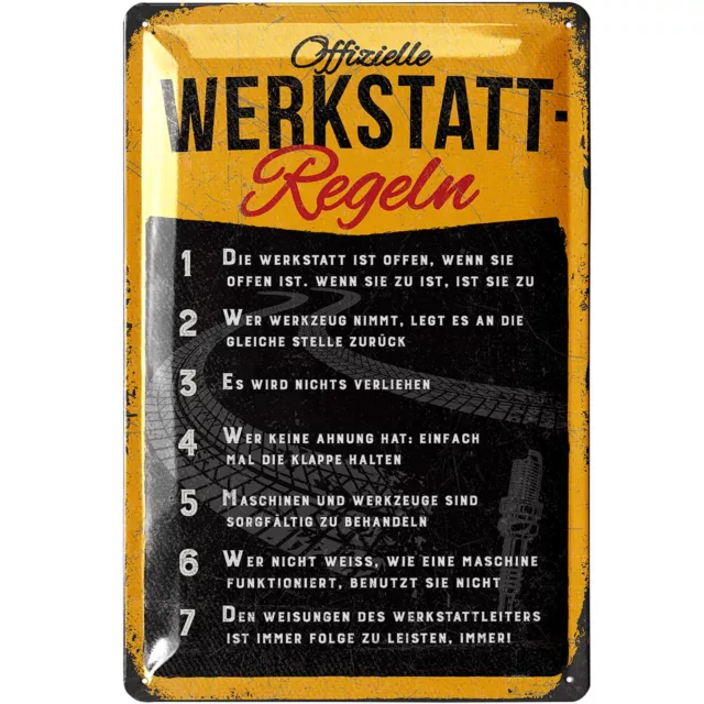 Retro Blechschild Werkstatt Schild, lustige Werkstattregeln Männer 20x30cm