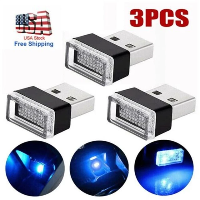 3x Mini Blue LED USB Car Interior Light Neon Atmosphere Ambient Lamp Accessories