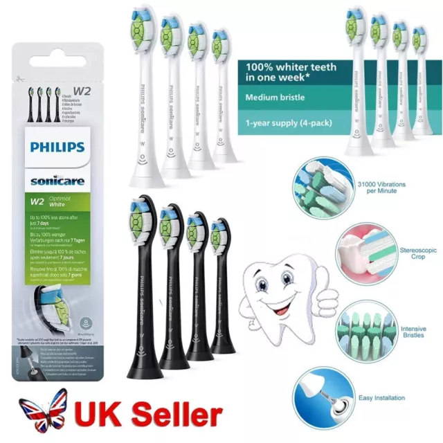Philips HX6064 Sonicare W2 Optimal White Toothbrush Heads 4 Pack White Or Black