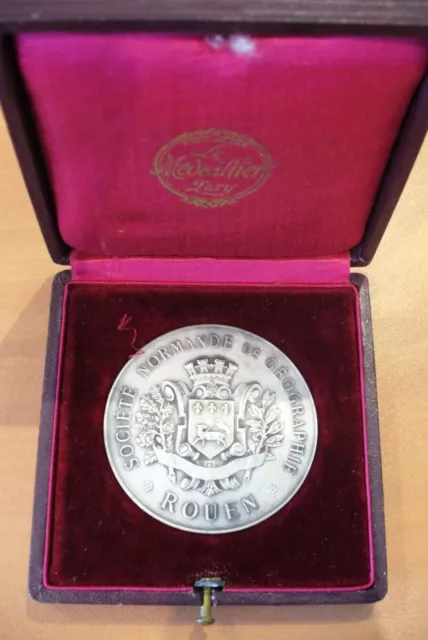 Superbe & Ancienne Médaille En Coffret Cuivre Argentée Rouen-  Etat Neuf   !!