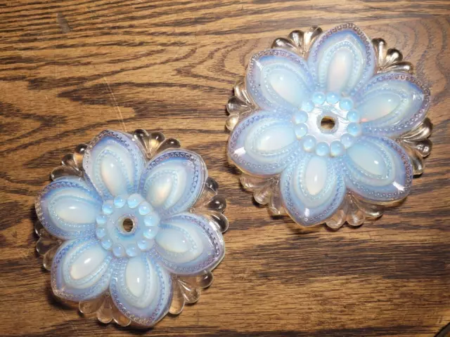 Pair Of Antique Opalescent Boston Sandwich Glass 4 1/2" Curtain Ties Backs As-Is