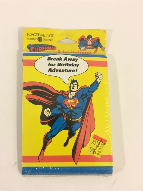 1992 Vintage American Greetings Superman Birthday Party Invitations 1 Pack of 8