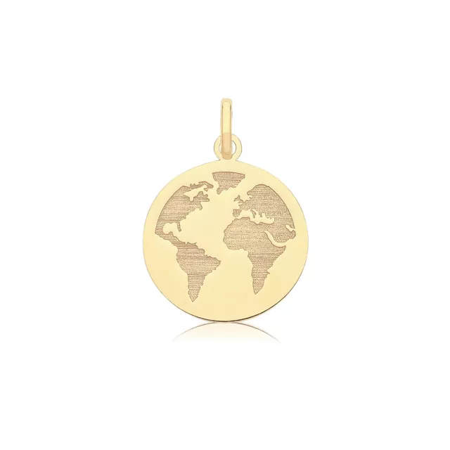 9ct Gold 10mm Round Engraved World Pendant