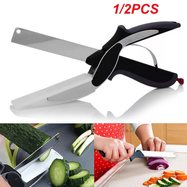 1/2x Clever Food Chopper Crazy Scissors Cutter Cutting Board Trendy Tool Knife