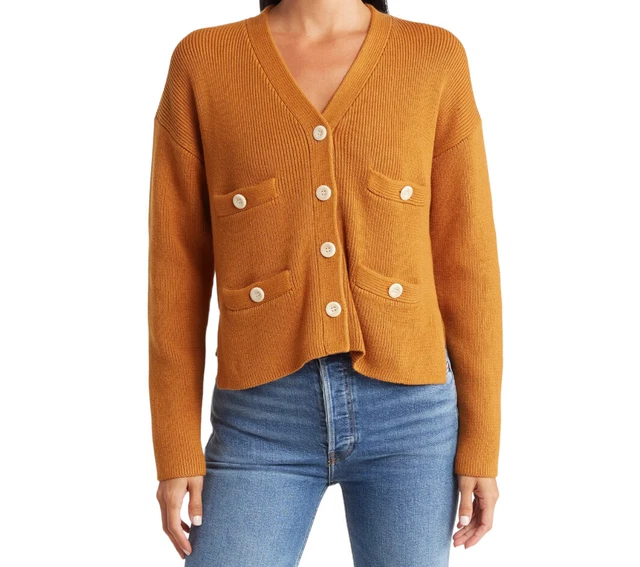 NWT Alex Mill Jo Ribbed Cardigan Sweater In Caramel Size XS Knit 100% Cotton