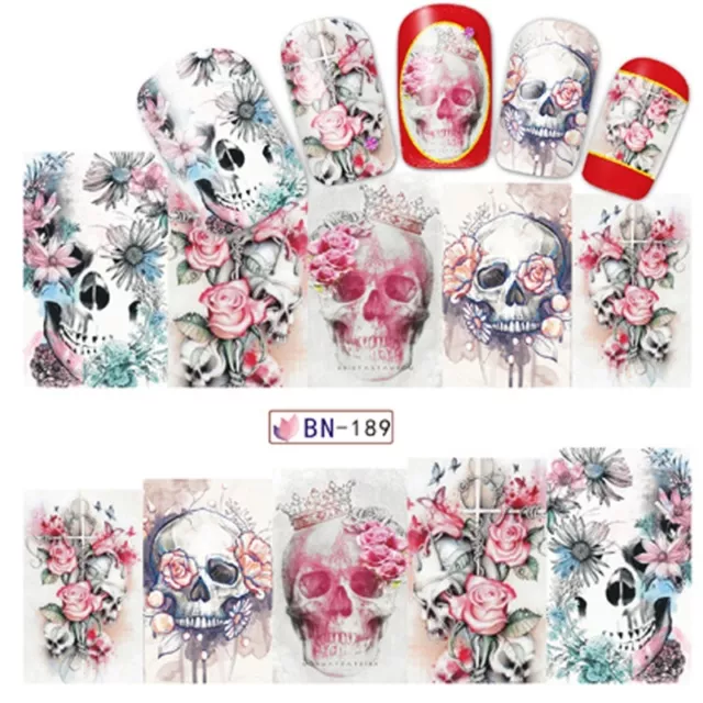 Art Pour Les Ongles Décalco À L'eau Complet Emballages ROSE Halloween Crânes