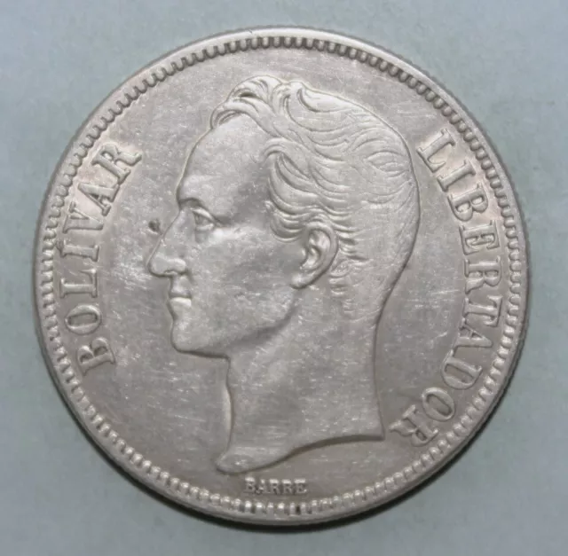 S4 - Venezuela 5 Bolivares 1936 Very Fine +++ Large Silver Coin - Bolivar's Head