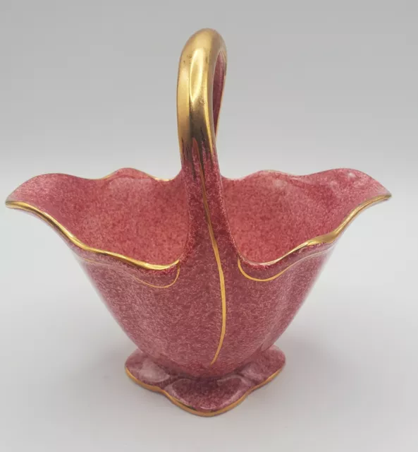 Royal Winton Grimwades Burgundy Speckled Gold Trim Dish Basket W/ Handle 1930s?