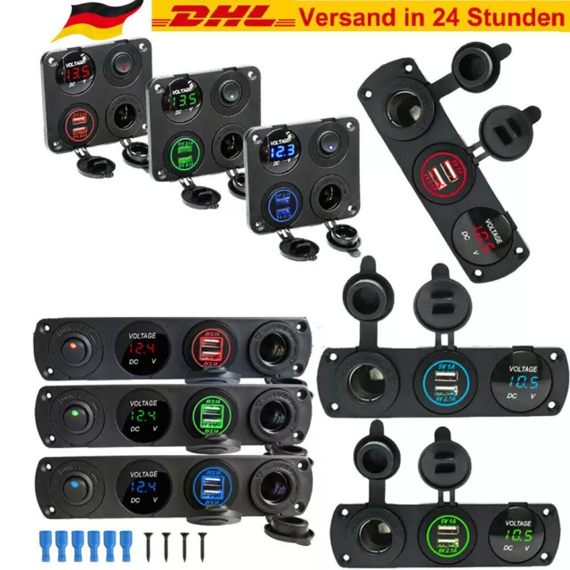 12V Auto KFZ Zigarettenanzünder Steckdose mit Dual USB Ladegerät Buchse Einbau#