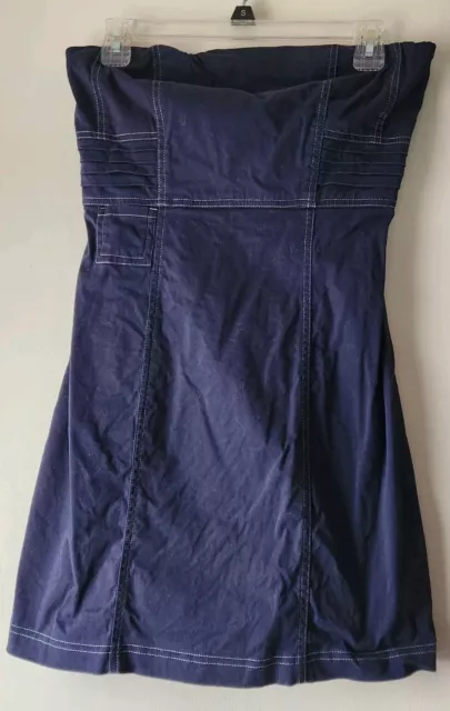Strapless Blue Denim Style Fitted Flare Dress, Size Medium