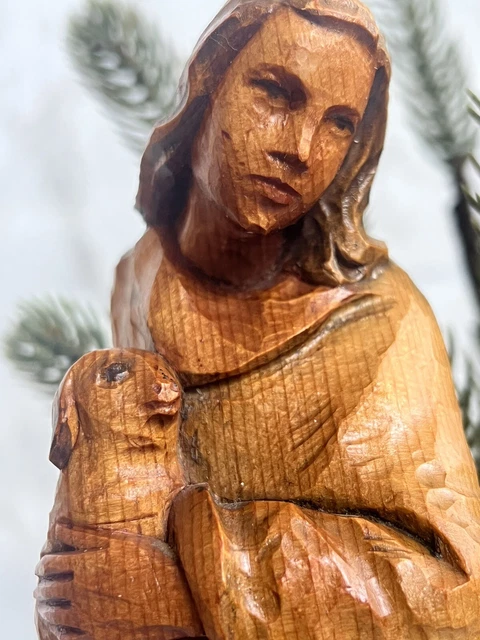 Hand Carved Olive Wood Shepherd Carrying  A Lamp Mid Century C 1950
