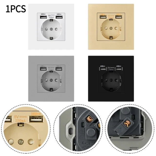 Prise murale USB moderne avec interrupteur marche/arrêt LED double ports USB et