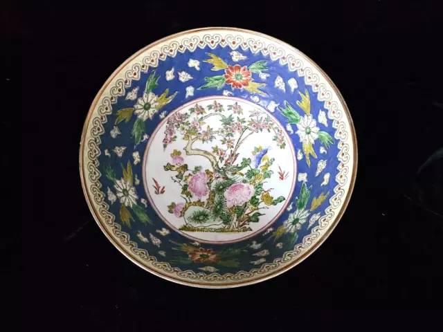 Antique Chinese Large Oriental Hand Painted Floral Phoenix Bird Porcelain Bowl