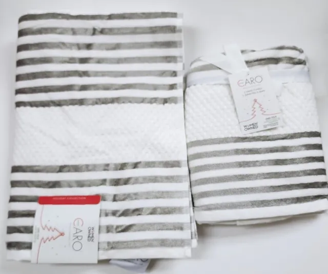 NEW CARO HOME 100% COTTON WHITE,RED STRIPE BATH,2 HAND TOWEL,OR 2 TIP  FINGERTIP