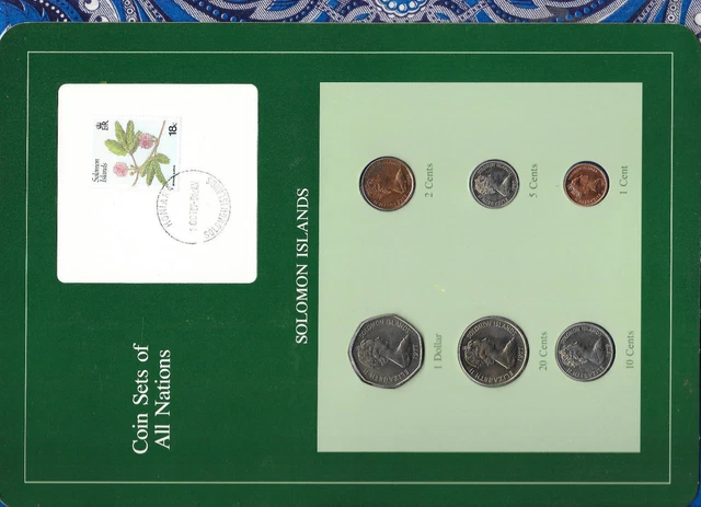 Coin sets of all Nations Solomon Islands w/card UNC 1977-1987 2,10 cent FM(U)