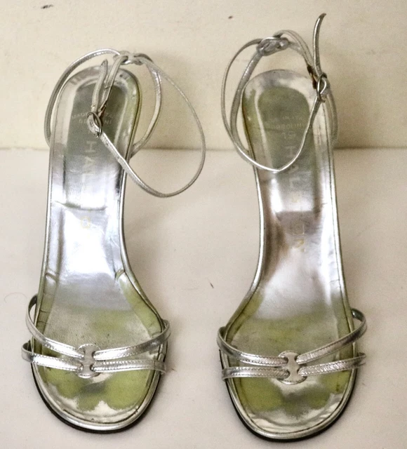 HALSTON silver metallic ankle strap disco sandal shoes 7.5 M HALSTON silver metallic ankle strap disco sandal shoes 7.5 M