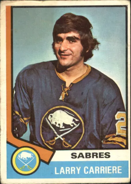 1974-75 O-Pee-Chee Buffalo Sabres Hockey Card #43 Larry Carriere - GOOD