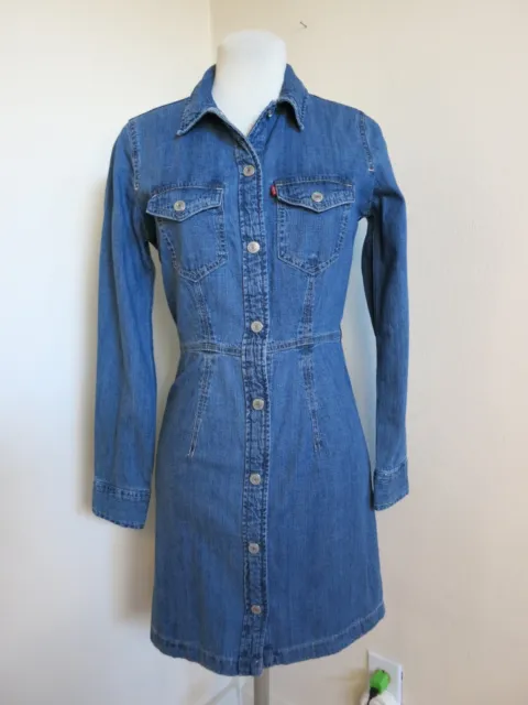 Levi's Womens L Shirt Dress Blue  Denim Snap Up Front Pockets Long Sleeve Faded