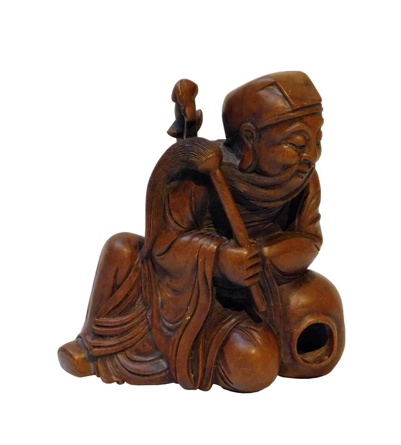 Vintage Fine Carved Solid Wood Chinese Eight Immortals Lü Dongbin With Whip & Sword Statue n289S Vintage Fine Carved Solid Wood Chinese Eight Immortals Lü Dongbin With Whip & Sword Statue n289S